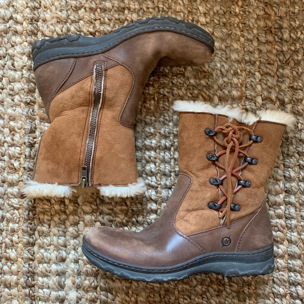 Born • Shearling Side Lace Leather Suede Boots